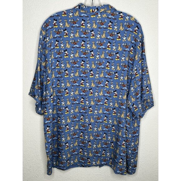 Vintage Disney Store Shirt Mens Large Blue Rayon Hawaiian Mickey Goofy Daffy L - Picture 3 of 9